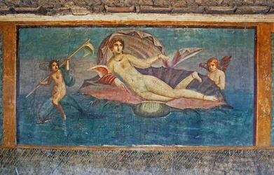 Freska zobrazující Venuši, Dům Venuše v Shell, Pompeje (Seznam světového dědictví UNESCO