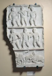 Muži v řetězech, reliéf nalezený ve Smyrně (mramor)