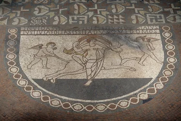Rape of Europa, podlahová mozaika z Lullingstone Roman Villa, ca 82 AD, Eynsford, Kent, Anglie, Velká Británie, římská civilizace