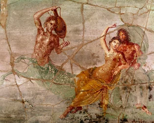 Římské umění: Neptun, Poseidón a Amfitríté, římská freska z Pompejí v Itálii, 60-80 n. l.