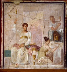 Římské umění: „Pocta tragickému básníkovi“. Římská freska z naleziště Herculaneum (Ercolano). 1. století n. l. Neapol, Museo Archeologico Nazionale