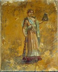 Římské umění: reprezentace Melpomene, múza tragédií. Freska z Pompejí kolem 62 - 79 našeho letopočtu. Paříž, muzeum Louvre