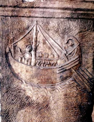 Římská dopravní loď. Nízký reliéf z 2. století n. l. Římské národní muzeum