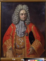 Portrét Grigorije Dmitrieviče Stroganova (1656-1715) (Portrét G. D. Stroganova). Ruský statkář a státník, horlivý zastánce reforem a iniciativ Pierra Le Granda (1672-1725). Má medailon s bezpochyby portrétem