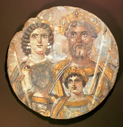 Tondo: panel s rodinou Septimia Severa, asi 200 n. l.