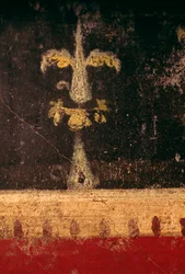 Dekorativní prvek, detail z fresky v trikliniu Domu Vettiů, Pompeje (Seznam světového dědictví UNESCO