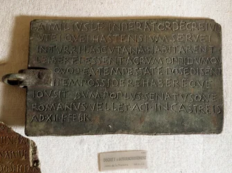 Poštovní dekret v latině na bronzovém štítku: byl vyhlášen 21. ledna