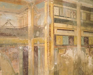 Freskon yksityiskohta, osa seinäkoristeita, Labyrinttitalo, Pompeiji, Campania, Roomalainen sivilisaatio