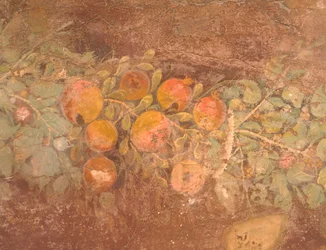 Detail fresky s výzdobou květin a ovoce z římské vily Boscoreale (Neapol), římská civilizace