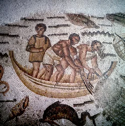 Rybářská scéna v Mosaic v Hippo, Alžírsko.