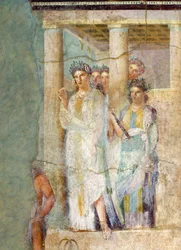Freska zobrazující Ifigénie v Tauris, z domu Pinario Ceriale v Pompejích, Kampánie, římská civilizace