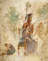 Freska zobrazující Marta a Venuši s Amorem, Pompeje, Kampánie, římská civilizace