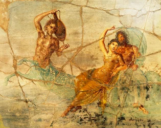 Freska zobrazující Poseidona a Amfitríta z Pompejí v Itálii