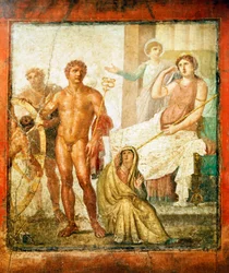 Freska zobrazující mučení Issone z domu Vettii, Pompeje, Kampánie