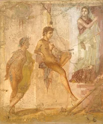 Freska zobrazující rybaření Venuše, z Domu Zlatých Amorů, Pompeje, Kampánie, římská civilizace