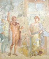 Freska zobrazující mytologický předmět, Dům Fabia Rufuse, Pompeje, Kampánie, římská civilizace