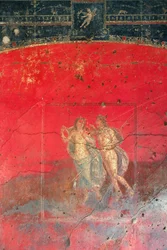 Freska poblíž domu Vettii zobrazující dvě mytologické postavy, Pompeje (světové dědictví UNESCO