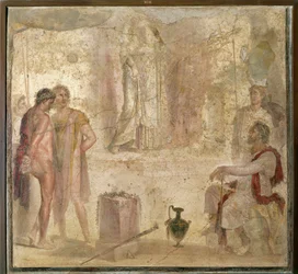 Itálie, Kampánie, Pompeje, Dům Zlatých Amorů, Orestes a Pylades před Ifigenie, freska