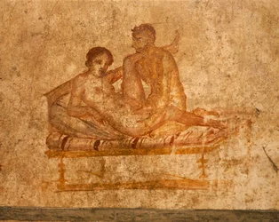 Itálie, region Kampánie, provincie Neapol, Pompeje, dům Vettiů, erotická freska