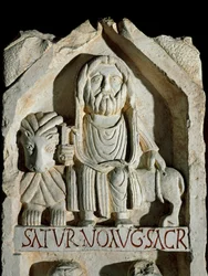 Pozdní římské umění: stéla věnovaná "" Saturn August "" (Saturn August) Řím Muzeum římské civilizace