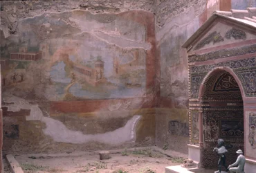 Pompeje, Casa de Diana a amfitritová fontána a nástěnná malba, Itálie (foto)