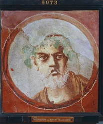 Portrét starého muže (pravděpodobně básníka nebo filozofa) z Itálie, Kampánie, Pompeje, malba na sádře, 55-79 n.l.