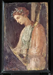 Profilový portrét mladé ženy z Itálie, Kampánie, Pompeje, malba na sádře, 55-79 n.l.