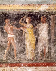Římské umění: výjev zápasu mezi mužem a ženou z vlysu místnosti C, Villa Farnesina, Řím, Museo Nazionale Romano