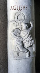 Svatý Achilles, římský mučedník ze 4. století, sťat Caesarem, protože nechtěl složit přísahu, protože byl křesťan. Nízký reliéf katakomb od Santa Domitilla po Řím.