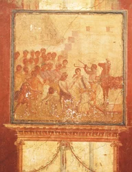 Trojský kůň, freska z domu Menandrů, Pompeje, Kampánie, římská civilizace