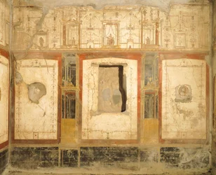 Nástěnná dekorace ve čtvrtém pompejském stylu, z domu Loreio Tiburtino, Pompeje, Kampánie, římská civilizace