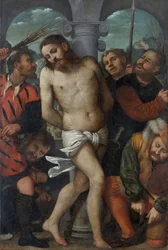 Bičování, reverzní Madona milosrdenství, ca. 1540.