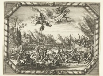 Francouzská zvěrstva v Bodegraven a Zwammerdam, 1672 Spiegel der France Tirannye prosila v Hollantsche Dorpen (titul na předmětu)