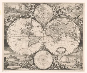 Mapa světa s alegorií čtyř živlů Nova totius terrarum orbis tabula (název na objektu)