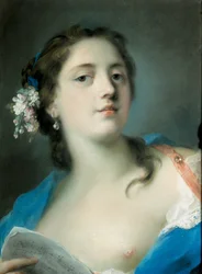Německy: Die Sängerin Faustina Bordoni (1700-1781) mit einem Notenblatt Zpěvačka Faustina Bordoni (1697-1781) s partiturou
