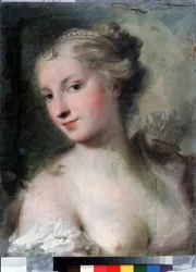 ""Diane"" (Diana) Pastelový obraz od Rosalby Giovanna Carriera (1657-1757) kolem roku 1746 Puškinovo muzeum, Moskva