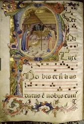 Corale / Graduale no.5 Historická iniciála "P" zobrazující Narození Páně
