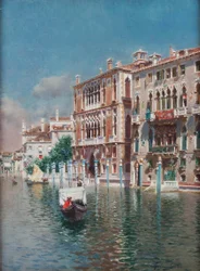 Gondola před Palazzo Cavalli-Franchetti a Palazzi Barboro, Benátky (olej na plátně)