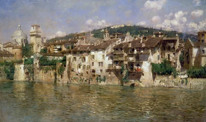 Adige ve Veroně, Rubens Santoro (1859-1942), olej na plátně