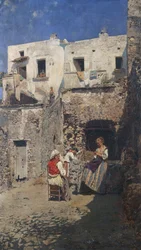 Slunce, Rubens Santoro (1859-1942), olej na panelu. Itálie, 20. století.