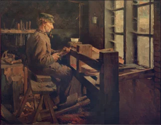 Holandský obraceč dřeva v práci (Blokje-Maker)