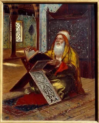 Stůl Imám, který čte Korán. Obraz Rudolpha (nebo Rudolpha) Ernsta (1854-1932) 19. století Nantes, Musee des Beaux Arts