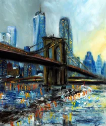 Pohled na Brooklynský most na Manhattanu, 2022 (olej na plátně)