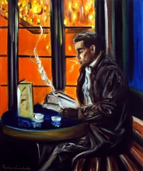 Gentleman v pařížské kavárně, 2025 (olej na plátně)