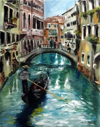 Gondola v Benátkách Itálie, 2021 (olej na plátně)