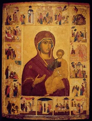 Ikona zobrazující Pannu a dítě (tempera a zlatý list na panelu)