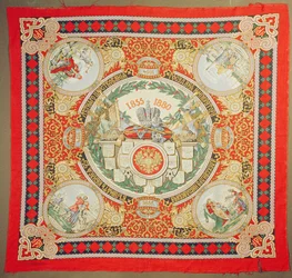 Šátek připomínající 25 let vlády ruského císaře Alexandra II. (1818-81) (textil)