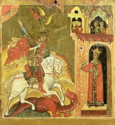 St. George and the Dragon, Ukrajina, konec 16. století (tempera na panelu)