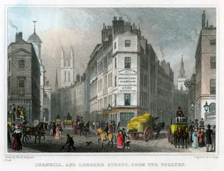 Cornhill a Lombard Street z Poultry, City of London, 1830.