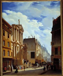 Pohled na ulici Saint Honore a kostel Saint Roch v Paříži v roce 1840 (olej na plátně)